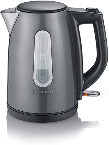 SEVERIN Bouilloire Compacte 1L, 2 200W, Niveau D'eau Visible, Filtre Anticalcaire Amovible lavable, Socle 360°, Inox/Noir, WK 9540