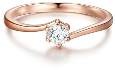 Trilani Damen-Ring Verlobungsring Sterling Silber rosévergoldet mit Zirkonia weiß in Brilliant-Schliff - Solitär-Ring mit Stein Trauring für Hochzeit