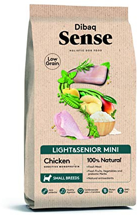 Dibaq Sense Low Grain Huhn Light/Senior Mini, Alleinfuttermittel für kleine Hunde, getreidefrei, GVO‑frei, 2 kg