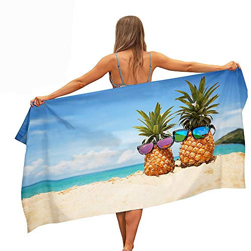 Chickw1 Microfaser Strandtuch Große, Hawaiianische Ananas Handtuch Leicht Tragbar Rechteckig Badetuch Schnelle trockene Wasseraufnahme Bad Pool Badetuch Reise Urlaub Strand Geschenk (E,150x180cm)