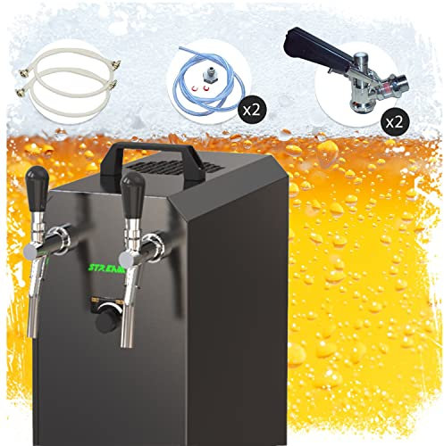 Komplett Set - Zapfanlage, Bierzapfanlage Stream 50K mit Luftpumpe Bierkoffer, Durchlaufkühler 2-leitig Trockenkühler, bis zu 55 Liter/h - Black Edition, Zapfkopf:Korb, Zapfkopf 2:Flach