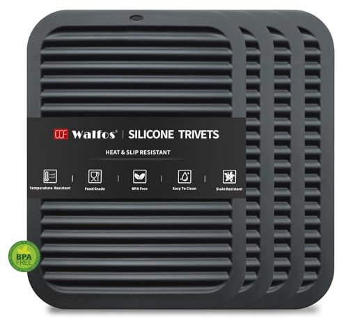 Walfos Silikon-Untersetzer für heiße Töpfe und Pfannen, hitzebeständige heiße Pads für Küchentheke, 4 Stück, Mehrzweck- und vielseitige Untersetzer, langlebige und Flexible Silikon-Heißpads (schwarz)