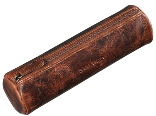 STILORD Miller Federmappe Leder Rund Vintage Federmäppchen Rolle Lederetui Vintage Stifterolle Pencil Case Schlamperrolle aus Echtem Leder Farbe:Kara - Cognac