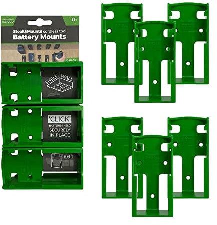 StealthMounts Supports de Batterie pour Festool 18v | Fixations de Batterie sans Fil pour Outils Festool 18v | Lot de 6 | Organisateurs de Batterie Verd pour Festool 18v | Pratique et Durable