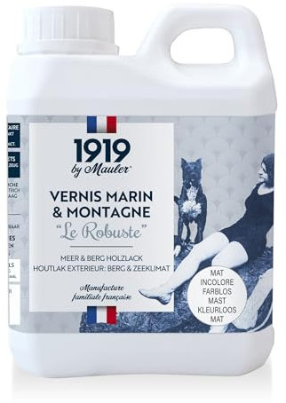 1919 BY MAULER - Vernis Marin « Le Robuste » - Satiné Incolore - Bois Extérieur ou Intérieur - Résistance extrême intempéries & UV - 1 L