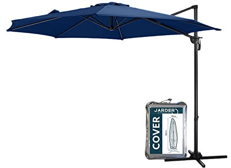 Jarder Milan Parasol - 3m Cantilever Garden Hanging Umbrella with Cover | 360° Rotation (Blue)