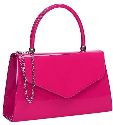LeahWard Women's Patent Clutch Top Handle Bag Wedding Evening Purse Gift K88 (N.Fuchsia)