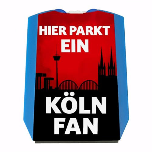Hier parkt EIN Köln Fan Parkscheibe in Vereinsfarben mit Zwei Einkaufswagenchips als Geschenk für Fußballfans die ihren Verein über Alles lieben und überall verfolgen