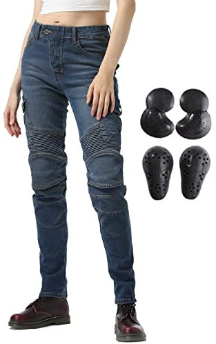 GEBIN Motorradhose Damen, Motorrad Jeans Biker Trousers, Sportliche Motorrad Hose Fahrrad Riding Schutzhose, Mit Protektoren Motorradhose (Blau,S)