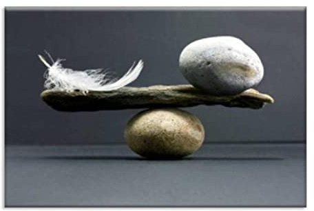 QITEX Kunstdruck Leinwand Balance von Stein und Feder Poster Moderne Wand Bilder Bild Leinwanddruck Büro Wohnzimmer Home Deko ation Bild 40x60cm ohne Rahmen