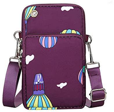 ihreesy Reisegeldbeutel mit Mehreren Fächern, Reise-Nackentasche Handy-Geldbörse mit Schultergurt Brustbeutel Geldbörse Umhängetasche Reißverschluss Handytasche für Damen und Herren,Lila Ballon