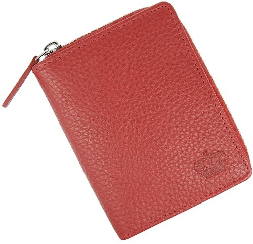 Baur Damen Geldbörse Echt Leder Geldtasche | Geldbeutel mit RFID Schutz | kleines Portemonnaie viele Kartenfächer | Wallet mit Druckknopfverschluss & Reißverschluss-Compartment (Rot)
