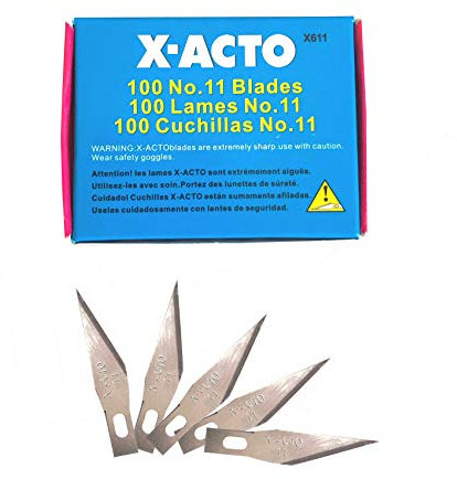 Set 100 cuchillas acero Inox mod.11. Hoja recta para cutter nº1. Bisturi, Escalpelo.