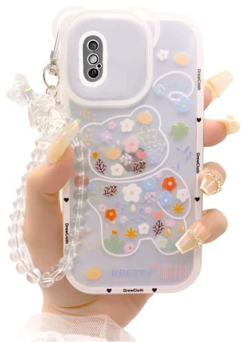 Kawaii Phone Case for iphone XS MAX with Cute Teddy Bear Wrist Strap Bracelet Keychain & Aesthetic Flower Love Heart Charm Floral Pretty Lovely Adorable i Phone Cases Design for Girl Women - Colorful