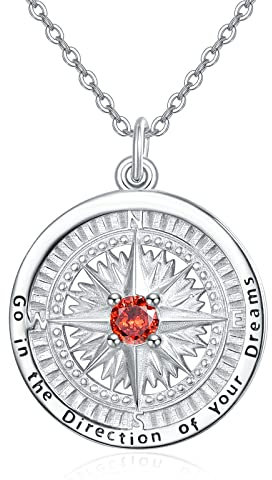 KINGWHYTE Kompass-Halskette mit Geburtsstein-Anhänger aus 925 Sterling Silber, Gehen Sie in die Richtung Ihres Traums, Kompass-Schmuck, Abschlussgeschenke für Frauen, Ehefrau, Freundin(Januar)