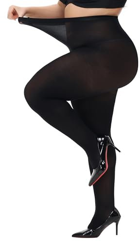 HeyUU Damen Strumpfhose Plus Größen hohe Taille halb transparent Schwarz XXL