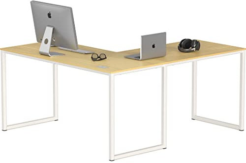 SHW L-förmiger Eckschreibtisch für Home Office, 139,7 x 152,4 cm, Eiche
