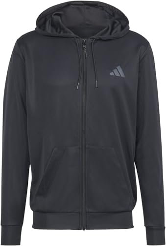 adidas Uomo Train Essentials Seasonal Full-Zip Hoodie, Black, S