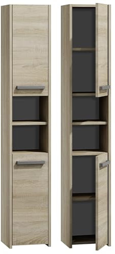 CDF Badschrank S30 | Farbe: Eiche Sonoma | Moderner Badezimmerschrank | Ablagefläche | Geräumige Einlegeböden | Türen | Einfache Montage