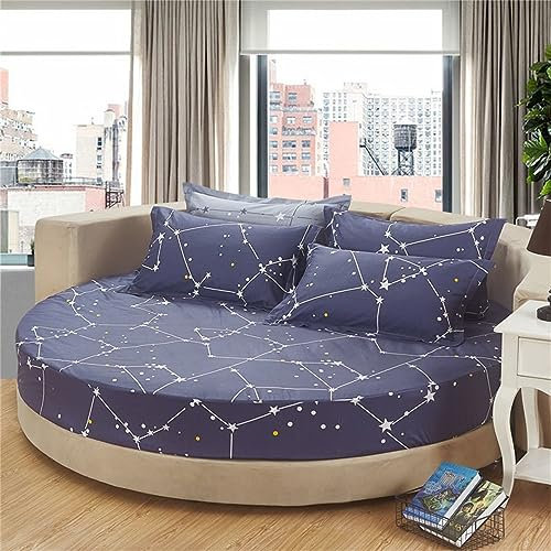 FANSU Runde Spannbettlaken, Weiche Baumwolle Spannbetttuch Atmungsaktiv Boxspringbett Matratzenschoner für Hotel Wasserbett Matratze (Durchmesser 210cm,Sternbild)