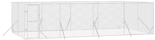 vidaXL Outdoor Hundezwinger, Hundehütte mit abschließbarer Tür, Hundekäfig für den Außenbereich, Hühnerstall Hundezaun Hundeauslauf, Silbern Verzinkter Stahl
