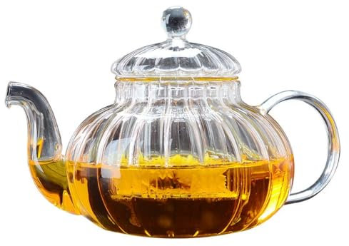 Théière en verre résistant à la chaleur en forme de citrouille rayée 600 ml