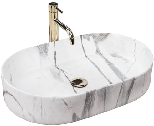 GTM Design Aufsatzwaschbecken Matt Modern Waschbecken ohne Hahnloch - Elegant Aufsatzwaschbecken Oval für Badezimmer und Gäste WC - nur Bad Waschbecken - Modell 12