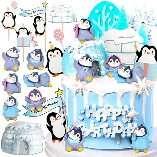 LaVenty Pinguin Geburtstag Tortendeko Pinguin Party Kuchen Deko Polar Themed Geburtstagsparty Dekoration Penguin Birthday Cake