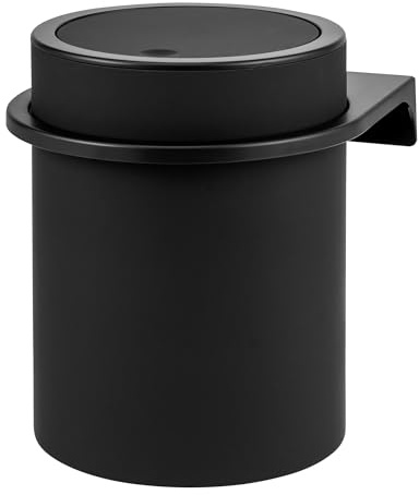 bremermann runder Kosmetikeimer SAVONA mit Softtouch-Oberfläche inkl. Wandhalterung zum Kleben oder Bohren mit Schwingdeckel, Abfalleimer aus Kunststoff, 5,5 Liter Fassungsvermögen (Schwarz)