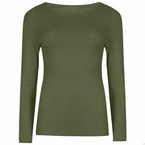 Gifts Choice Scoop Neck Long Sleeve T Shirts - Girls Lightweight Plain Round Neck T Shirt - Ladies Casual Wearing T-Shirts (Medium, Khaki)