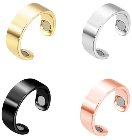 DMNQ Lymphdrainage Ring 4 Stück Magnetring Lymphdrainage Therapeutischer Magnetring Kupfer Magnet Ringe Öffnung Verstellbar für Männer und Frauen Gold Silber Schwarz Roségold Ringsatz