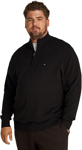 Tommy Hilfiger Herren Pullover mit Reißverschluss Essential Cotton Zip Halbzip, Schwarz (Black), XXL