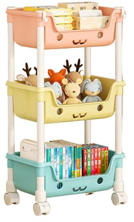 Xeihuul Estantería para juguetes para niños, organización y almacenamiento en la sala de juegos, estantería infantil de varios niveles con ruedas, organizador para niños, contenedor de almacenamiento