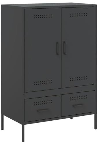 vidaXL Highboard, Sideboard mit Stauraum, Kommode Anrichte Verstellbare Schraubfüße, Beistellschrank Schrank, Industrie-Stil, Schwarz Kaltgewalzter Stahl