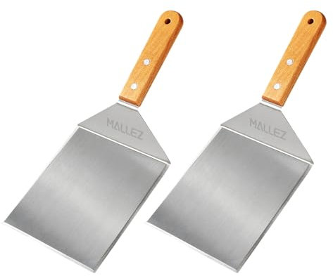 Mallez Pack of 2 Stainless Steel Griddle Grill Spatula, 6 x 5 Heavy Duty Barbecue Turner with Beveled Edges - Barbecue Hamburger Grilling Griddle Accessories