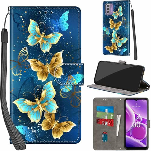 Haninsuze Cover per Nokia G42 5G Custodia Cover Pelle Libro Portafoglio con Porta Carte Magnetica Protezione Antiurto Cuoio Flip Case Custodia Cover per Nokia G42 5G, farfalla dorata