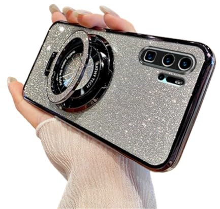 SIYOPINPFY Hülle für Huawei P30 Pro Hülle mit Ständer Ring Halter Glitter Funkelnder Diamant Schutzhülle Silikon Dünn Leicht Flexibel Stoßfest Kameraschutz Handyhülle für Huawei P30 Pro, DS Schwarz