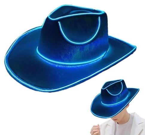 Wpsagek Neon-Cowboyhut, leuchtende Cowboyhüte, LED-Cowboyhut, lustige LED-Rancher-Hüte, leuchtet im Dunkeln, Kopfbedeckung für Damen und Herren