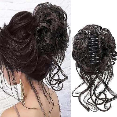 Hanaoops Haarteile Dutt Pferdeschwanz Verlängerung Klaue Clip Lockig Wellig Synthetik Haare Extensions Messy Lang Lockige Hochsteckfrisure Bun für Damen (A)