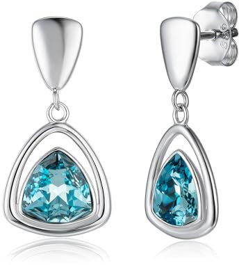 Schöner-SD Ohrringe Dreieck Anhänger 925 Silber mit Markenkristall Aquamarin blau