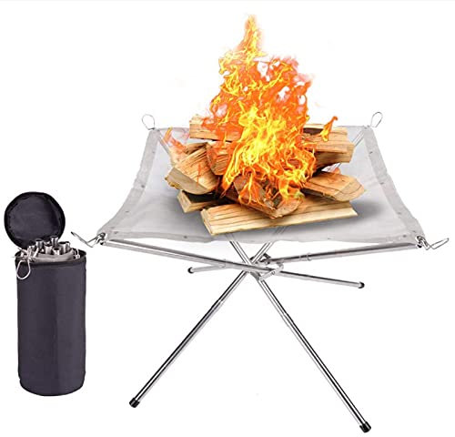 OTUEGFGFD Feuerstelle für den Außenbereich, tragbare, zusammenklappbare Camping-Feuerstelle mit Tragetasche, zusammenklappbare Netz-Feuerstellen aus Edelstahl für Grillpicknicks im Freien