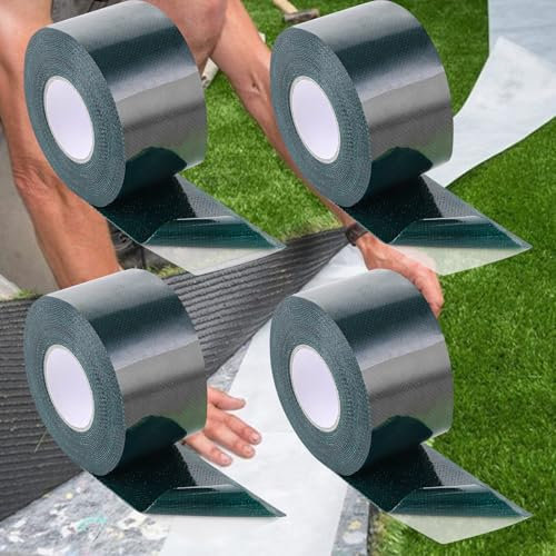 DAJAVE 4 cintas adhesivas de césped artificial, fuerte de doble cara, 50 mm x 5 m, cinta de césped artificial para conexión, fijación, alfombra de césped verde, conexión de alfombra de césped
