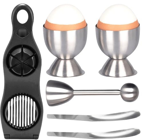 Edelstahl Eierschneider, Eieröffner mit 2 Tassen, 2 Löffeln, 1 Topper, Profi Eierteiler Schneiddrähte aus Edelstahl Spülmaschinenfest Eierschneider für Eiern, Pellkartoffeln, Weiches Harte Gekochtes