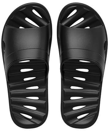 Men's shower shoes, comfortable quick drying shower slippers Non-slip pool beach Bathroom Travel slippers Light household slippers(Black,11/12 UK)