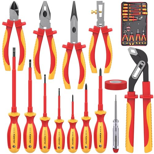 KARRYTON 14pcs 1000V Insulated Power Tool Set, Power Tool Kit with Pliers, Screwdrivers, Voltage Tester, with All-in-One Bag, Ideal for