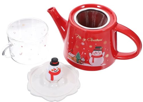 DRESSOOS Tè Natalizio in Ceramica Con Teiera e Tazza Tema Pupazzo Di Resistente Al Calore e Sicuro Per Uso Domestico Pratico Da Pulire e Maneggiare