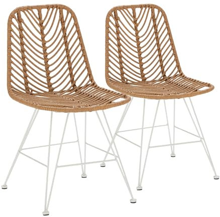 HOMN LIVING Pack de 2 chaises de Salle à Manger ou d'extérieur Emi Blanc, rotin synthétique, 44 cm (Largeur) 58 cm (Profondeur) 83 cm (Hauteur)