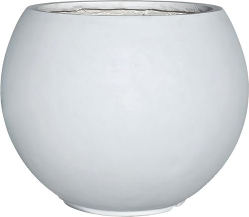 Pot de fleurs rond en fibre de pierre blanche avec trou de drainage, très grand, léger et résistant aux UV pour oliviers, monstera et grandes plantes, intérieur et extérieur, terrasse, porche et