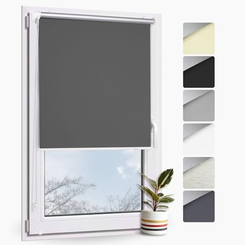 Rollmayer Verdunklungsrollo ohne Bohren Klemmfix Thermo Graphit 40x130cm | Seitenzug Rollo für Fenster und Türen Blickdicht lichtundurchlässig Energiesparrollo einfache Montage