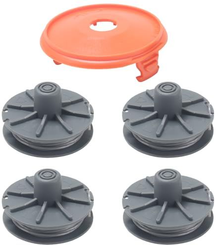 COEWUR 4 Stück Fadenspule 5307-20 mit 1pcs Trimmerabdeckung Rasentrimmer Fadenspule Ø 1.6mm Nylonfaden für Rasentrimmer EasyCut 400, 400/25, SmallCut 300/23, 350/23, ComfortCut 450 (Länge: 6.1m)